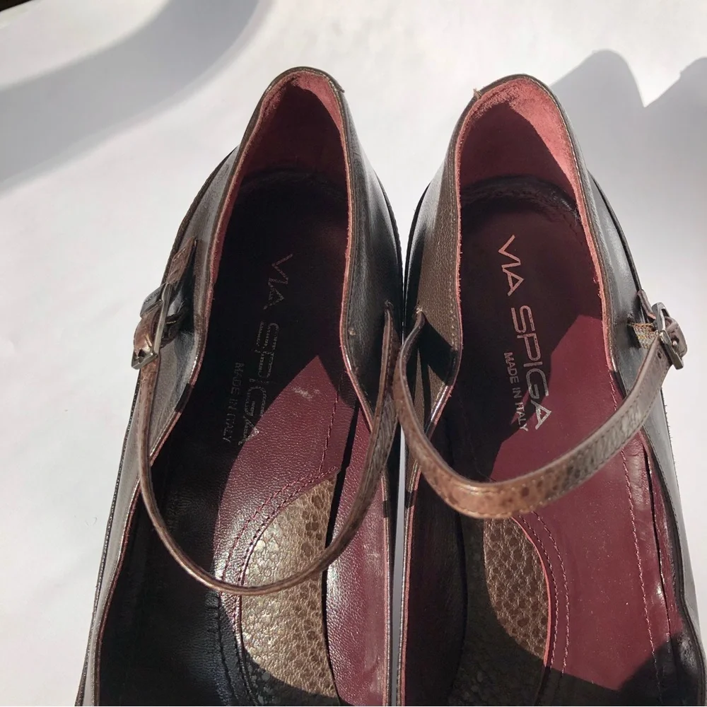Vintage Via Spiga Made in Italy Leather Mary Jane Pumps Brown 9.5M